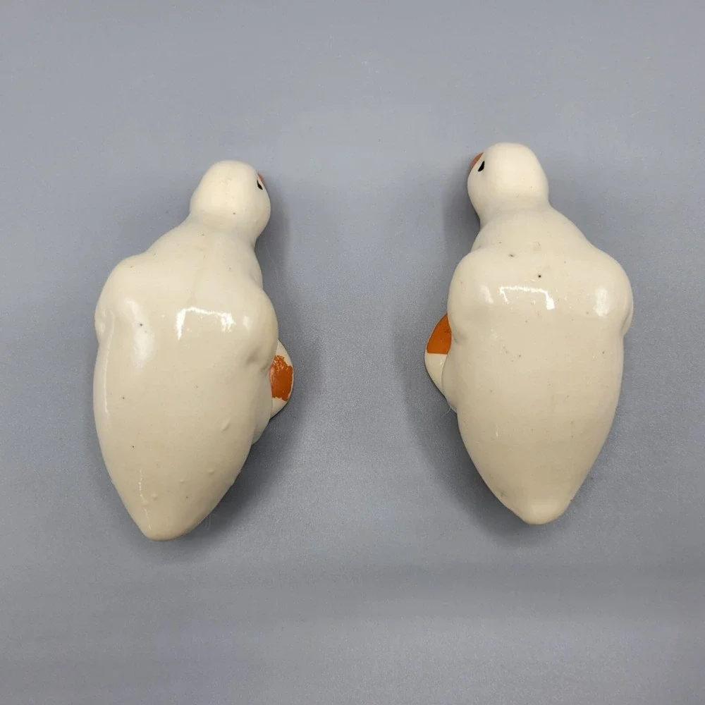 Pair Of Vintage Ceramic Duck Figurines With Orange Beaks & Feet 2